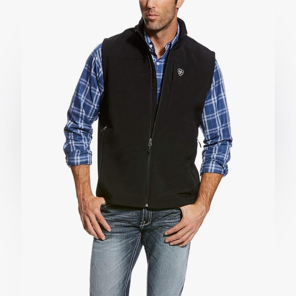 Ariat Men's Size Large Black Nylon Vernon Softshell Logo Full Zip Vest